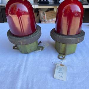 Lot #13 - Pair of very old safety lights red glass