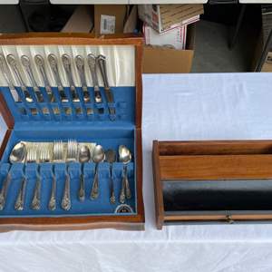 Lot #39 - William Rogers "Jubilee" silver plate flatware (approx 50 pieces) dresser top coin and jewelry box