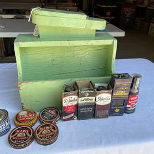 Lot #131 - Shoe Shine box and vintage supplies