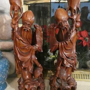 Lot #195 Vintage/Antique Pair of Large Wood Asian Figures-Carved