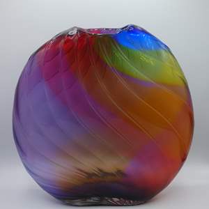 Lot #199 Circular Vase Rainbow Art Glass by Dan Bergsma “Optic Twist”