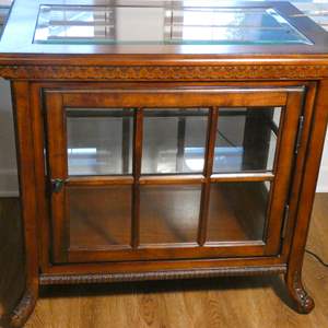 Lot #211 Asian Table/Display Cabinet- Glass Top