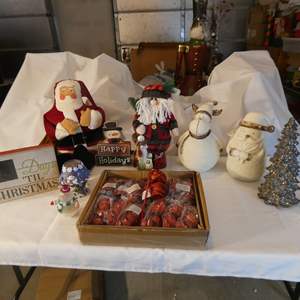 Lot #638 Plush Santa plus Sign Resin Light Ups plus Tree etc