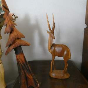 Lot #452  Wood Wall Tree + Wood Antelope