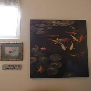 Lot #508 Two Koi Art Pieces Plus “Kiss Your Dog Goodnight”