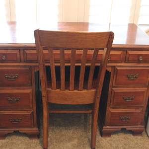 Lot #10 Vintage Wood Desk and Chair + Contents