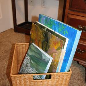 Lot #25 Basket with Unfinished Canvases