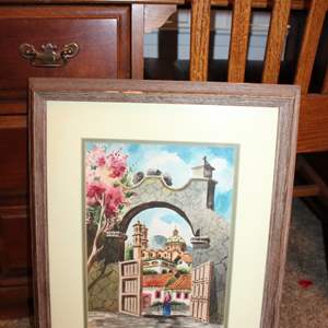 Lot #42 Mexican Watercolor Painting Framed Signed