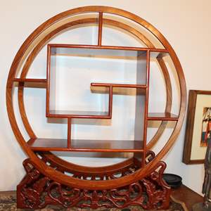 Lot #65 Antique/Vintage Round Shelf Display Chinese Moon Shelf