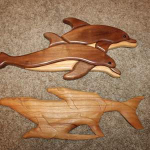 Lot #69 Lot of 2 Wood Wall Art- Dolpins & Whales