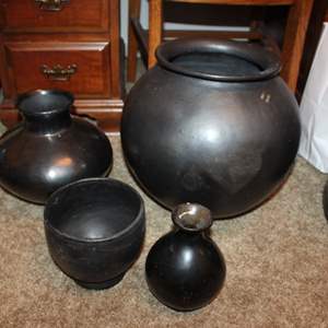 Lot #80 Lot of 4 Black Pots/Jars Mexico