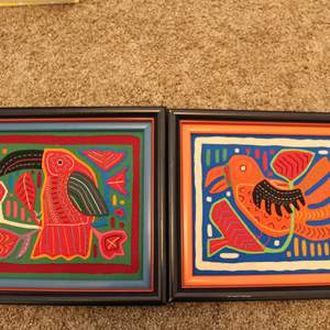 Lot #101 Lot of 2 Textile Framed Art