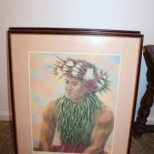 Lot #109 Hawaiian Framed Art Print 'Keine' by Angela Kanas Signed