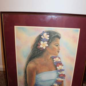 Lot #110 Hawaiian Framed Art Print 'Wahine' by Angela Kanas Signed