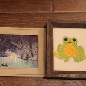 Lot #119 Lot of 2 Small Art Pieces- Framed Frog and Print