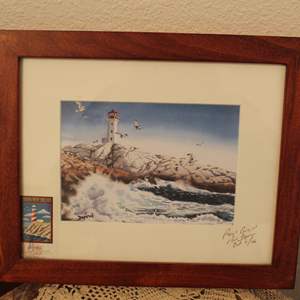 Lot #155 Framed Artwork Lighthouse Ocean Scene Signed