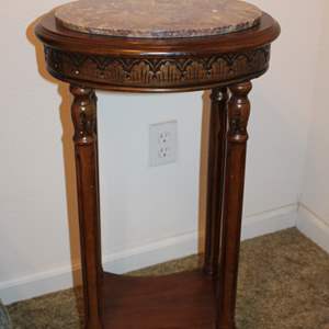 Lot #161 Vintage Wood & Marble Plant Stand