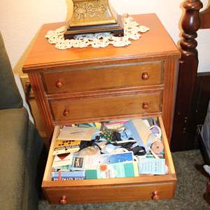 Lot #162 Vintage Sewing Side Table- Full of Sewing Notions/Thread