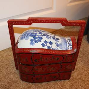 Lot #165 Vintage/Antique Asian Lacquered Wedding Basket - Blue White