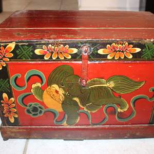 Lot #231 Vintage/Antique Red Wooden Trunk