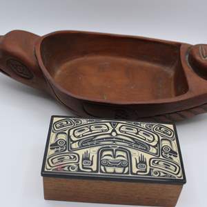 Lot #244 Vintage Alaskan Wood Bowl & Stash Box