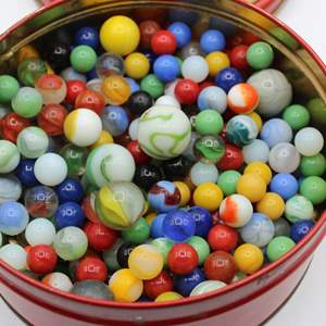 Lot #246 Large Tin Full of Old Marbles (some uranium) + Old Jacks)