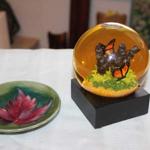 Lot #265 Monarch Butterfly Snowglobe + Little Leaf Plate