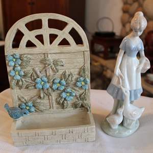 Lot #269 Lady w/ Goose Figure + Resin Mail Holder