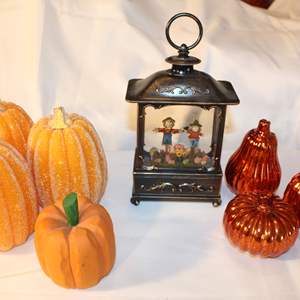 Lot #683 Snowglobe plus Six Light Up Pumpkins/Squash