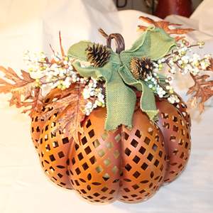 Lot #694 Fall Metal Openwork Pumpkin Light Up