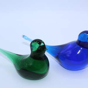 Lot #314 Lot of 2 Glass Birds- Blue & Green