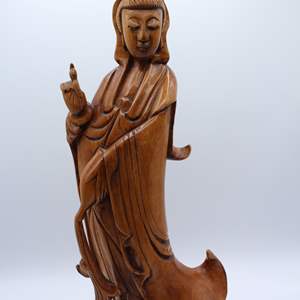 Lot #354 Vintage/Antique Kwan Yin Wood Carved Statue