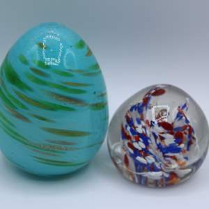 Lot #364 Lot of 2 Paperweights- Egg + Red White Blue