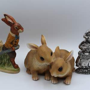 Lot #372 Lot of 3 Rabbit Figures- Artist Signed Folk Art