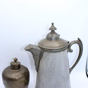 Lot #375 Lot of 2 Vintage/Antique Items- Enamel Covered Pitcher/Metal Urn/Pot