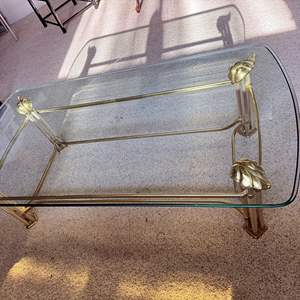 Lot #20 - Hollywood Regency Glass and Brass Coffee Table