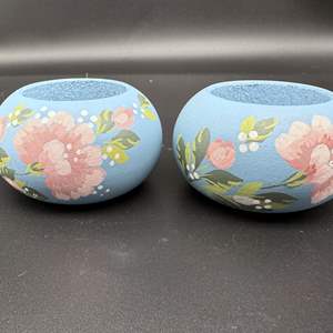 Lot #32 - Signed Vintage Swedish Hand-Painted Wooden Candle Holders