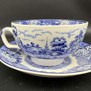 Lot #72 - Wood & Sons Flow Blue Teacup and Saucer