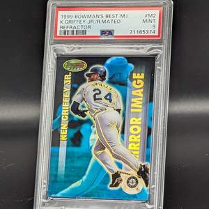 Lot #163 - 1999 Bowman's Best - Mirror Image - Refractor #M2 - Ruben Mateo, Ken Griffey Jr. PSA 9