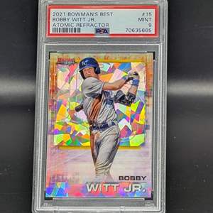 Lot #171 - 2021 Bowman's Best Bobby Witt Jr. Atomic Refractor #15 PSA 9