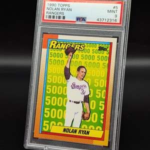 Lot #179 - 1990 Topps Nolan Ryan #5 Rangers 5K PSA 9