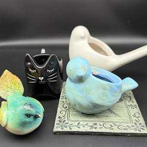 Lot #108 - Bird and Cat Mini Planters and More