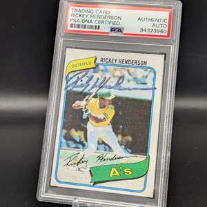 Lot #195 - Rickey Henderson Autograph 1980 Topps 482 PSA Certified 