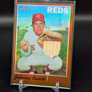 Lot #260 - 2020 Topps Chrome Retro Rookie Relics Orange Refractor /25 Johnny Bench RRCR-JB