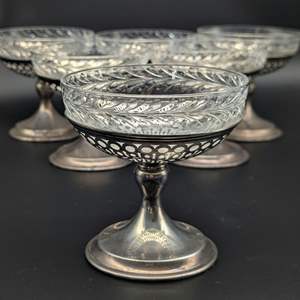 Lot #320 - Sterling Silver and Crystal Vintage Dessert Cups (359g of Sterling Silver)