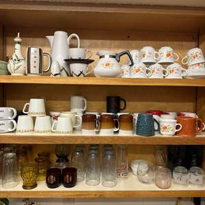 Lot #148 - Mid-century  glasses, cups and more