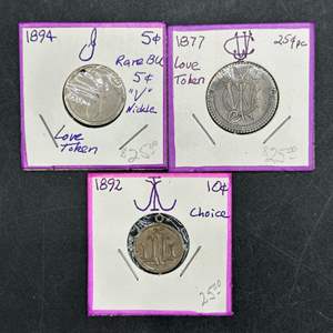 Lot #238 - (3) 1800s Silver Coin Love Tokens