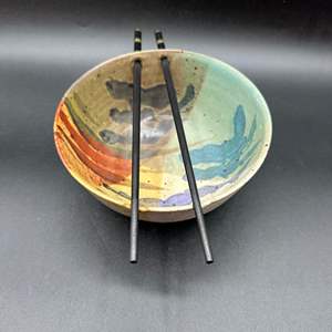 Lot #23 - handmade bowls with chopsticks