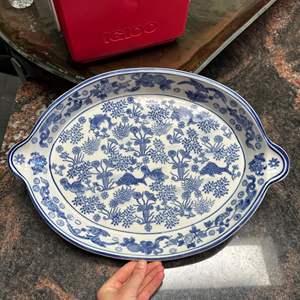 Lot #45 - large blue and white serving tray