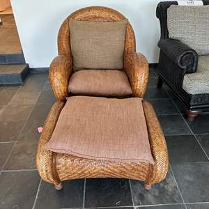 Lot #103 - Wicker chair with matching ottoman